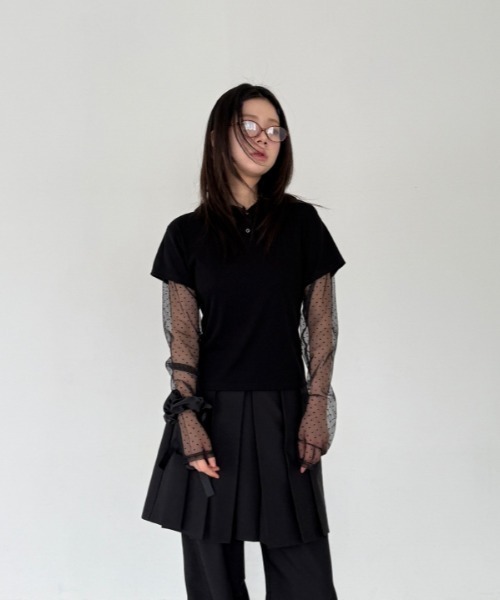 Lis ardent(リスアルダン)の「春夏新作レイヤード風カットソー/シアー袖切り替えフード付きTシャツ(Tシャツ/カットソー・レディース・ホワイト/グレー/ブラック・M)」の14枚目の写真