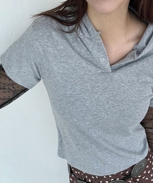 Lis ardent(リスアルダン)の「春夏新作レイヤード風カットソー/シアー袖切り替えフード付きTシャツ(Tシャツ/カットソー・レディース・ホワイト/グレー/ブラック・M)」の17枚目の写真
