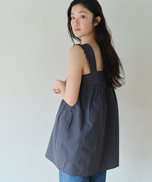 HOMEBODY THINGS（ホームバディ ティングズ）の「Shirring Check OPS (NAVY)（ワンピース・レディース・その他・F）」の3枚目の写真