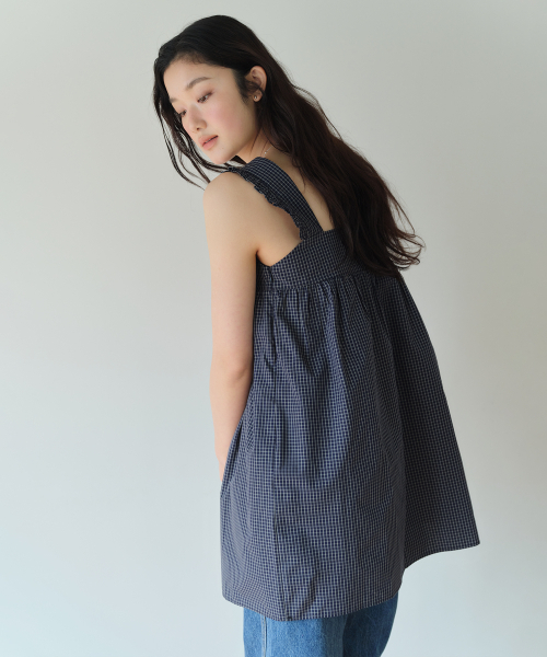 HOMEBODY THINGS（ホームバディ ティングズ）の「Shirring Check OPS (NAVY)（ワンピース・レディース・その他・F）」の5枚目の写真