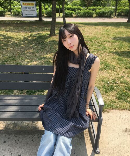 HOMEBODY THINGS（ホームバディ ティングズ）の「Shirring Check OPS (NAVY)（ワンピース・レディース・その他・F）」の10枚目の写真