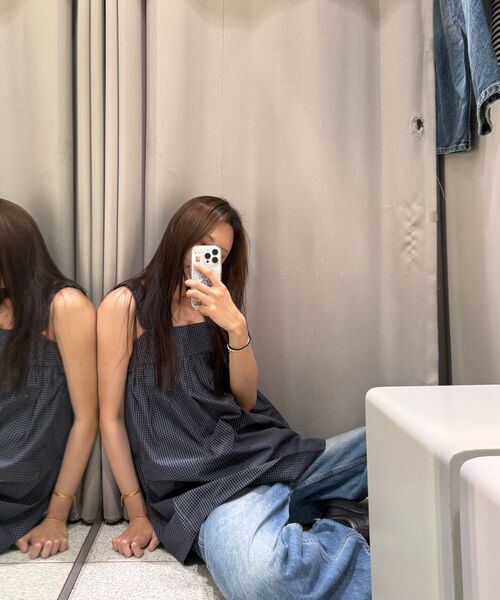 HOMEBODY THINGS（ホームバディ ティングズ）の「Shirring Check OPS (NAVY)（ワンピース・レディース・その他・F）」の19枚目の写真