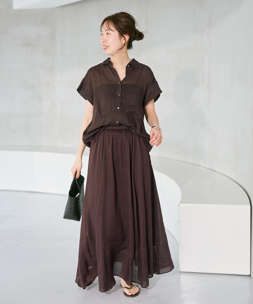 Spick & Span(スピックアンドスパン)の「《セットアップ可》ラミーブレンドフレンチスリーブシャツ(シャツ/ブラウス・レディース・イエロー/ベージュ系その他/ブラウン・FREE)」の13枚目の写真