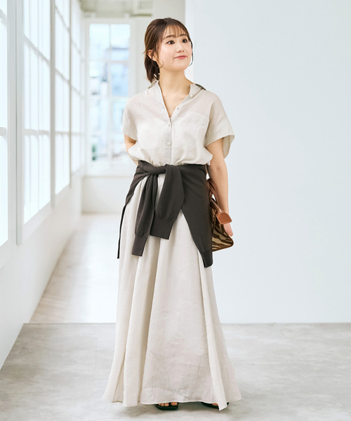 Spick & Span(スピックアンドスパン)の「《セットアップ可》ラミーブレンドフレンチスリーブシャツ(シャツ/ブラウス・レディース・イエロー/ベージュ系その他/ブラウン・FREE)」の14枚目の写真