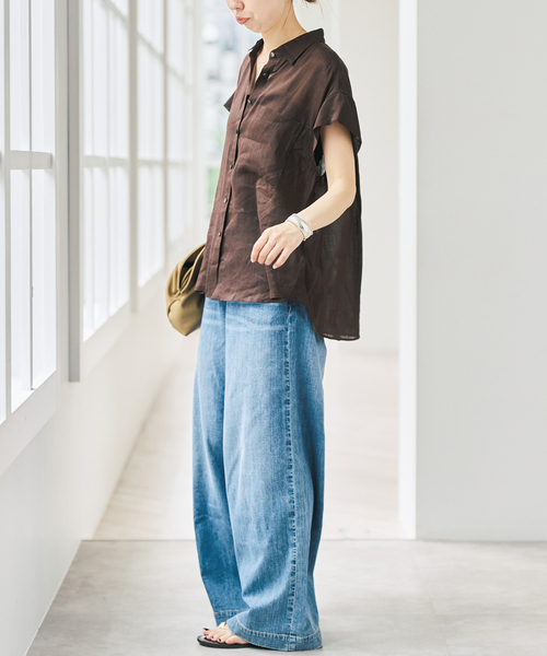 Spick & Span(スピックアンドスパン)の「《セットアップ可》ラミーブレンドフレンチスリーブシャツ(シャツ/ブラウス・レディース・イエロー/ベージュ系その他/ブラウン・FREE)」の17枚目の写真
