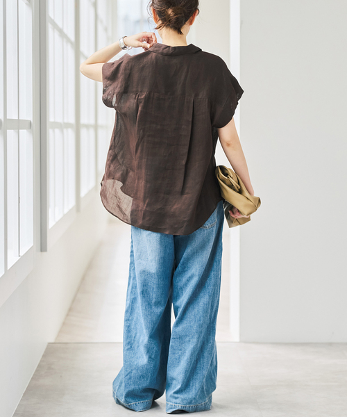 Spick & Span(スピックアンドスパン)の「《セットアップ可》ラミーブレンドフレンチスリーブシャツ(シャツ/ブラウス・レディース・イエロー/ベージュ系その他/ブラウン・FREE)」の18枚目の写真