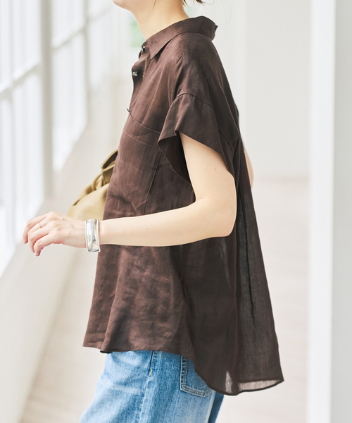 Spick & Span(スピックアンドスパン)の「《セットアップ可》ラミーブレンドフレンチスリーブシャツ(シャツ/ブラウス・レディース・イエロー/ベージュ系その他/ブラウン・FREE)」の21枚目の写真