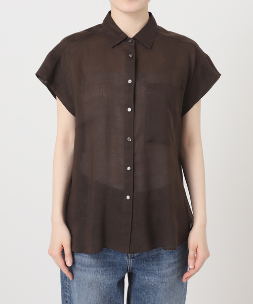 Spick & Span（スピックアンドスパン）の「《セットアップ可 / 》ラミーブレンドフレンチスリーブシャツ（シャツ/ブラウス・レディース・イエロー/ベージュ系その他/ブラウン・FREE）」の6枚目の写真