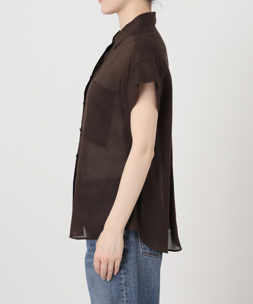 Spick & Span（スピックアンドスパン）の「《セットアップ可 / 》ラミーブレンドフレンチスリーブシャツ（シャツ/ブラウス・レディース・イエロー/ベージュ系その他/ブラウン・FREE）」の7枚目の写真