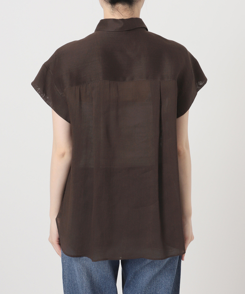 Spick & Span(スピックアンドスパン)の「《セットアップ可》ラミーブレンドフレンチスリーブシャツ(シャツ/ブラウス・レディース・イエロー/ベージュ系その他/ブラウン・FREE)」の6枚目の写真