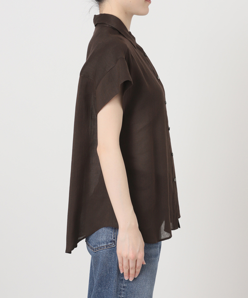 Spick & Span(スピックアンドスパン)の「《セットアップ可》ラミーブレンドフレンチスリーブシャツ(シャツ/ブラウス・レディース・イエロー/ベージュ系その他/ブラウン・FREE)」の7枚目の写真