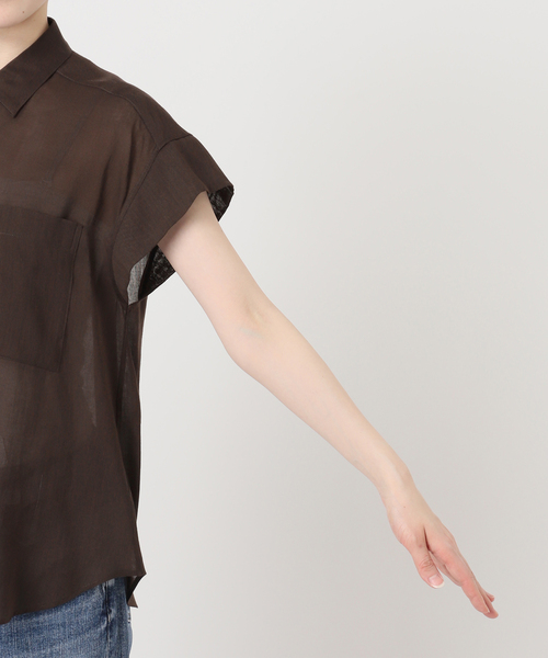 Spick & Span(スピックアンドスパン)の「《セットアップ可》ラミーブレンドフレンチスリーブシャツ(シャツ/ブラウス・レディース・イエロー/ベージュ系その他/ブラウン・FREE)」の8枚目の写真