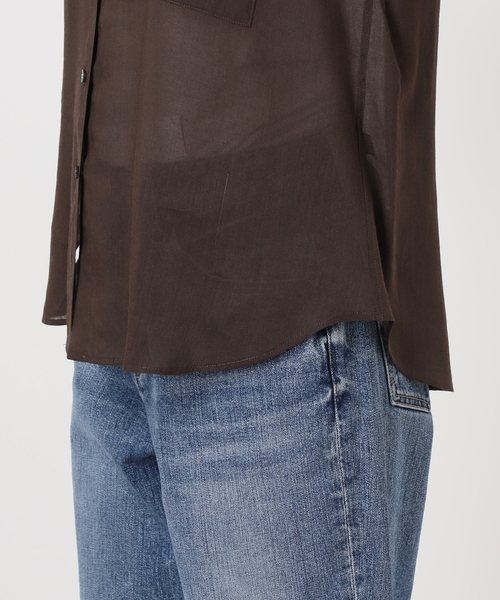 Spick & Span(スピックアンドスパン)の「《セットアップ可》ラミーブレンドフレンチスリーブシャツ(シャツ/ブラウス・レディース・イエロー/ベージュ系その他/ブラウン・FREE)」の9枚目の写真
