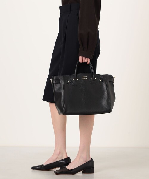 YOUNG&OLSEN The DRYGOODS STORE（ヤングアンドオルセン）の「YOUNG & OLSEN EMBOSSED LEATHER BELTED バッグ（トートバッグ・レディース・ベージュ/ブラック・FREE）」の8枚目の写真