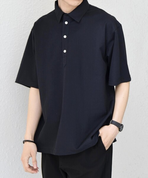SHIPS any(シップス エニィ)の「SHIPS any:〈接触冷感/ストレッチ〉360° THE CIRCLE STRETCH リネン ミックス ポロシャツ(セットアップ対応)◇(ポロシャツ・メンズ・カーキ/ブラック/ネイビー・LARGE/MEDIUM/SMALL/X-LARGE)」の7枚目の写真