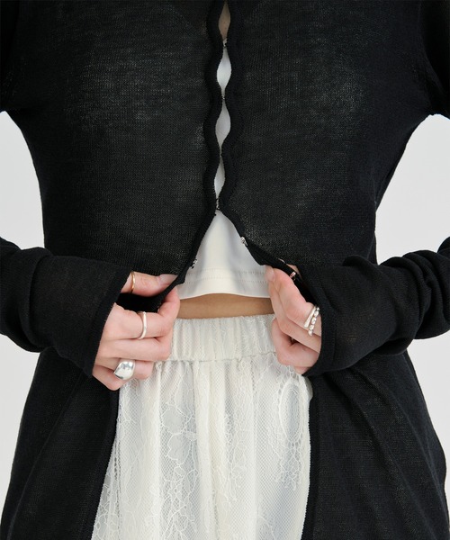 Ezick(エジック)の「【UVCUT】sheer hook cardigan シアーカーディガン(カーディガン/ボレロ・レディース・ブラック/オフホワイト・FREE)」の7枚目の写真