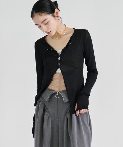 Ezick(エジック)の「【UVCUT】sheer hook cardigan シアーカーディガン(カーディガン/ボレロ・レディース・ブラック/オフホワイト・FREE)」の14枚目の写真