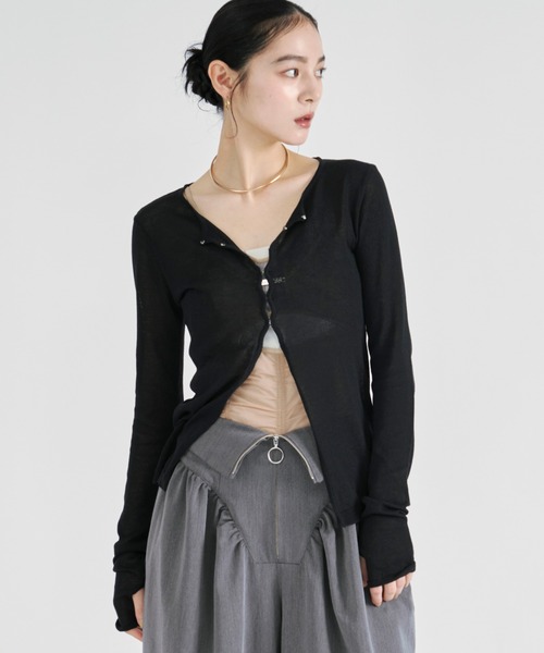 Ezick(エジック)の「【UVCUT】sheer hook cardigan シアーカーディガン(カーディガン/ボレロ・レディース・ブラック/オフホワイト・FREE)」の13枚目の写真