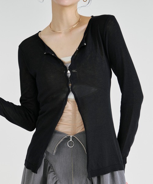 Ezick(エジック)の「【UVCUT】sheer hook cardigan シアーカーディガン(カーディガン/ボレロ・レディース・ブラック/オフホワイト・FREE)」の12枚目の写真