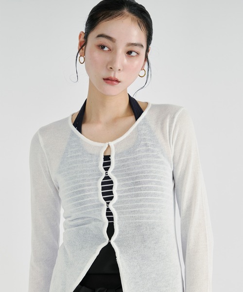 Ezick(エジック)の「【UVCUT】sheer hook cardigan シアーカーディガン(カーディガン/ボレロ・レディース・ブラック/オフホワイト・FREE)」の5枚目の写真