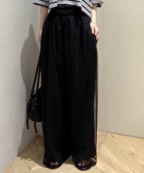 STYLEMIXER（スタイルミキサー）の「シアーレイヤードリラックスパンツ（その他パンツ・レディース・ブラック/ホワイト・SMALL/MEDIUM）」の2枚目の写真
