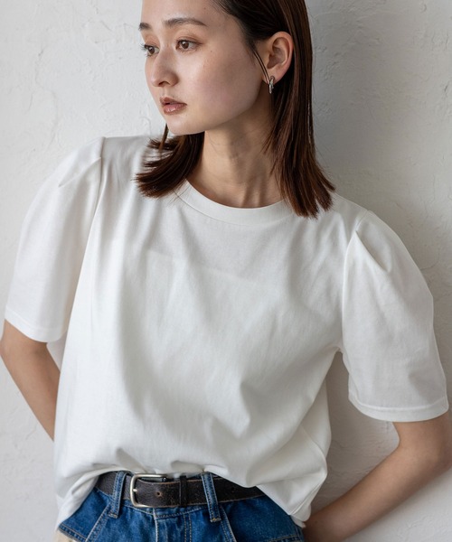 VitaFelice(ヴィータフェリーチェ)の「UVカット&接触冷感パフスリーブ半袖Tシャツ 汗染み防止加工(Tシャツ/カットソー・レディース・オフホワイト/スミクロ/グレー・FREE)」の2枚目の写真
