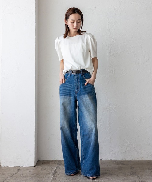 VitaFelice(ヴィータフェリーチェ)の「UVカット&接触冷感パフスリーブ半袖Tシャツ 汗染み防止加工(Tシャツ/カットソー・レディース・オフホワイト/スミクロ/グレー・FREE)」の19枚目の写真