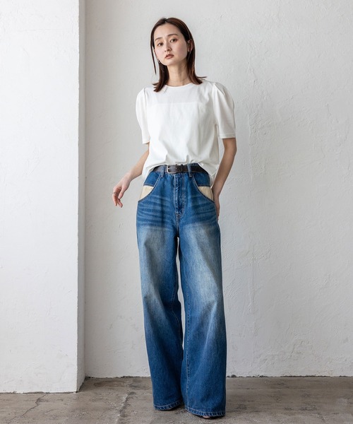 VitaFelice(ヴィータフェリーチェ)の「UVカット&接触冷感パフスリーブ半袖Tシャツ 汗染み防止加工(Tシャツ/カットソー・レディース・オフホワイト/スミクロ/グレー・FREE)」の20枚目の写真