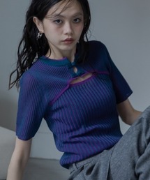 VACANCY（ヴァカンシー）の「チャイナボタン配色リブトップス（ニット/セーター）」