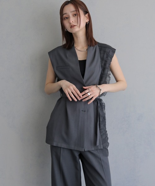 &g'aime 】ギャザー切替ベスト Gathered Panelled Vest（ベスト）｜&g