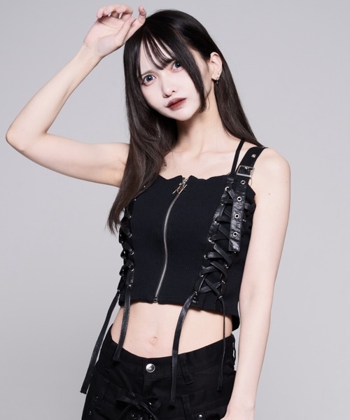 REFLEM/レフレム』レースアップテレコリブZIPビスチェ（キャミソール