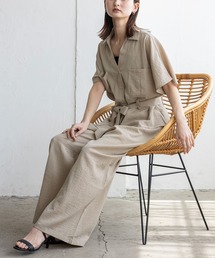 VitaFelice（ヴィータフェリーチェ）の「ウエストリボン付きセットアップ 半袖 ワイドパンツ リラックス 春服（セットアップ）」