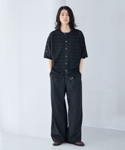 RAGEBLUE(レイジブルー)の「Lace Knitting Knit Crew Cardigan / 透かし編み/ニットクルーカーディガン(カーディガン/ボレロ・メンズ・ブラック/ライトグレー/ライトブルー・MEDIUM/LARGE)」の4枚目の写真