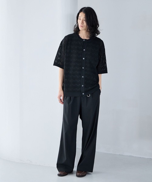 RAGEBLUE(レイジブルー)の「Lace Knitting Knit Crew Cardigan / 透かし編み/ニットクルーカーディガン(カーディガン/ボレロ・メンズ・ブラック/ライトグレー/ライトブルー・MEDIUM/LARGE)」の5枚目の写真