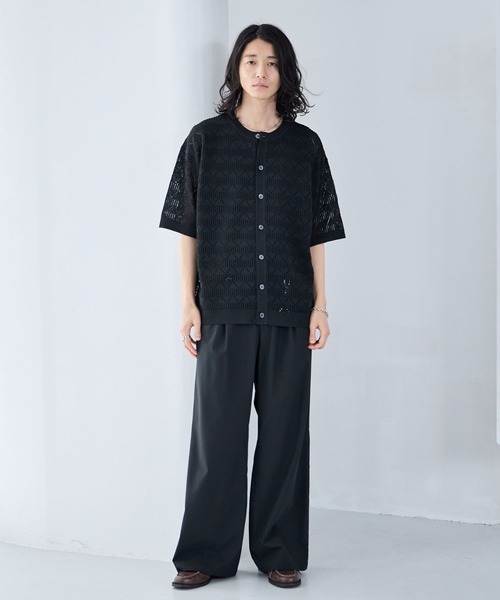 RAGEBLUE(レイジブルー)の「Lace Knitting Knit Crew Cardigan / 透かし編み/ニットクルーカーディガン(カーディガン/ボレロ・メンズ・ブラック/ライトグレー/ライトブルー・MEDIUM/LARGE)」の6枚目の写真