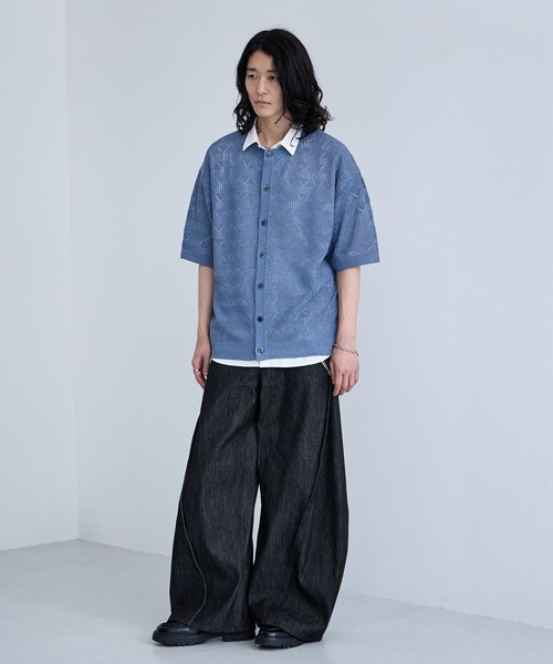 RAGEBLUE(レイジブルー)の「Lace Knitting Knit Crew Cardigan / 透かし編み/ニットクルーカーディガン(カーディガン/ボレロ・メンズ・ブラック/ライトグレー/ライトブルー・MEDIUM/LARGE)」の21枚目の写真