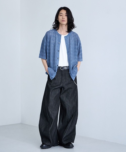 RAGEBLUE(レイジブルー)の「Lace Knitting Knit Crew Cardigan / 透かし編み/ニットクルーカーディガン(カーディガン/ボレロ・メンズ・ブラック/ライトグレー/ライトブルー・MEDIUM/LARGE)」の22枚目の写真