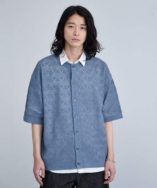 RAGEBLUE(レイジブルー)の「Lace Knitting Knit Crew Cardigan / 透かし編み/ニットクルーカーディガン(カーディガン/ボレロ・メンズ・ブラック/ライトグレー/ライトブルー・MEDIUM/LARGE)」の15枚目の写真