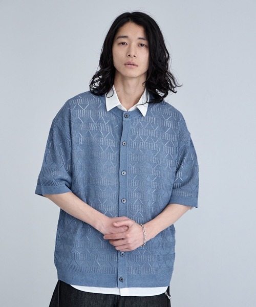RAGEBLUE(レイジブルー)の「Lace Knitting Knit Crew Cardigan / 透かし編み/ニットクルーカーディガン(カーディガン/ボレロ・メンズ・ブラック/ライトグレー/ライトブルー・MEDIUM/LARGE)」の16枚目の写真