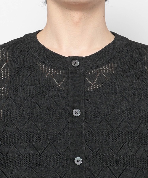 RAGEBLUE(レイジブルー)の「Lace Knitting Knit Crew Cardigan / 透かし編み/ニットクルーカーディガン(カーディガン/ボレロ・メンズ・ブラック/ライトグレー/ライトブルー・MEDIUM/LARGE)」の8枚目の写真