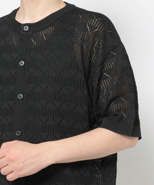 RAGEBLUE(レイジブルー)の「Lace Knitting Knit Crew Cardigan / 透かし編み/ニットクルーカーディガン(カーディガン/ボレロ・メンズ・ブラック/ライトグレー/ライトブルー・MEDIUM/LARGE)」の9枚目の写真