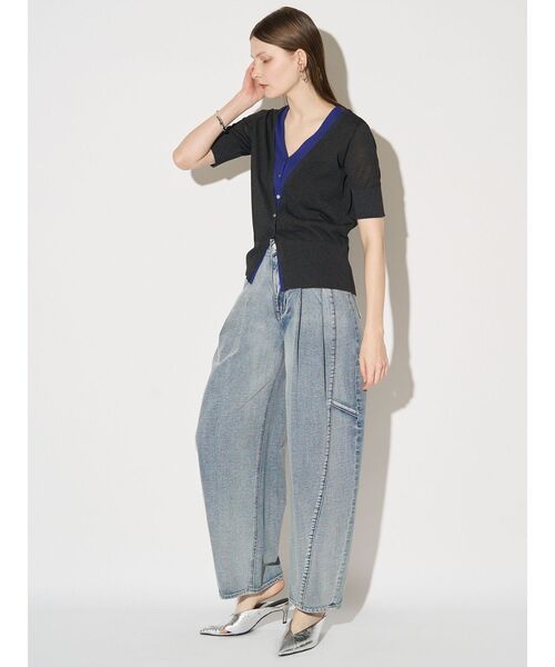 ELENDEEK(エレンディーク)の「カラーレイヤードハーフスリーブニット(ニット/セーター・レディース・チャコールグレー/ピンク/ベージュ・FREE)」の9枚目の写真
