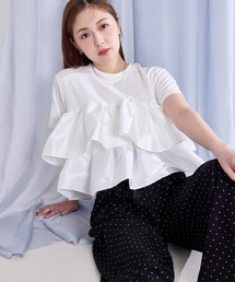 【1枚で華やぐ主役トップス】ナイロンドッキングフリルTシャツ