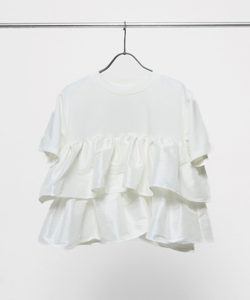 en CAnAF(エンカナフ)の「【1枚で華やぐ主役トップス】ナイロンドッキングフリルTシャツ(Tシャツ/カットソー・レディース・ブラウン/ブラック/ホワイト・フリー)」の19枚目の写真
