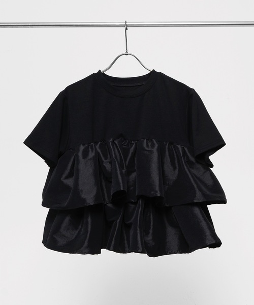 en CAnAF(エンカナフ)の「【1枚で華やぐ主役トップス】ナイロンドッキングフリルTシャツ(Tシャツ/カットソー・レディース・ブラウン/ブラック/ホワイト・フリー)」の20枚目の写真