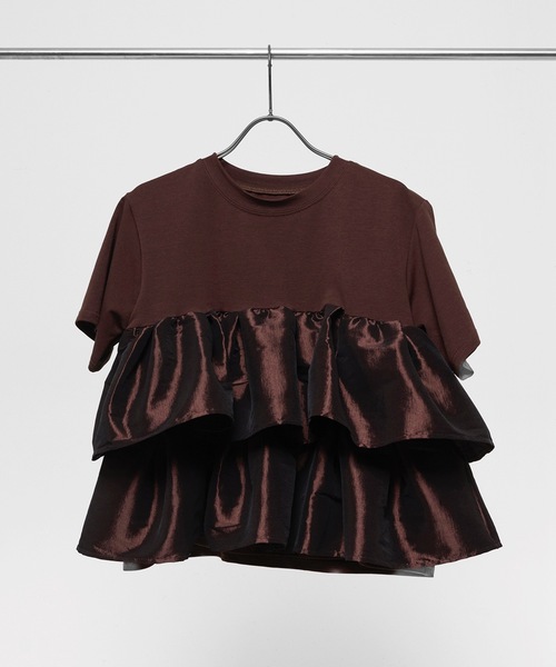 en CAnAF(エンカナフ)の「【1枚で華やぐ主役トップス】ナイロンドッキングフリルTシャツ(Tシャツ/カットソー・レディース・ブラウン/ブラック/ホワイト・フリー)」の21枚目の写真