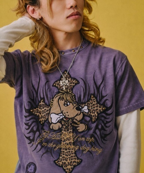GALFY(ガルフィー)の「【GALFY】マジマブ☆TEE / 【ガルフィー】刺しゅうロゴトライバル半袖Tシャツ(Tシャツ/カットソー・メンズ・ライトグレー/チャコール/パープル・L/XL)」の3枚目の写真