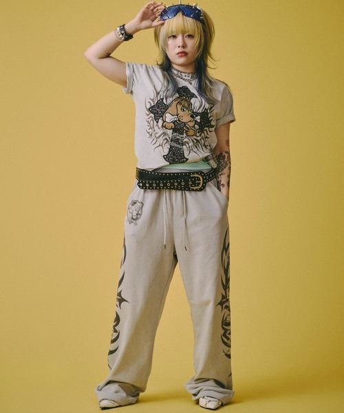 GALFY(ガルフィー)の「【GALFY】マジマブ☆TEE / 【ガルフィー】刺しゅうロゴトライバル半袖Tシャツ(Tシャツ/カットソー・メンズ・ライトグレー/チャコール/パープル・L/XL)」の6枚目の写真