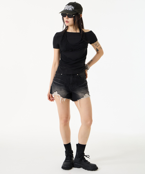 UNKNOWN PLANET(アンノウンプラネット)の「ヴィンテージダメージカットオフショーツブラック(その他パンツ・レディース・その他・MEDIUM/SMALL/LARGE)」の12枚目の写真