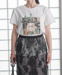 CATプリント刺繍Tシャツ
